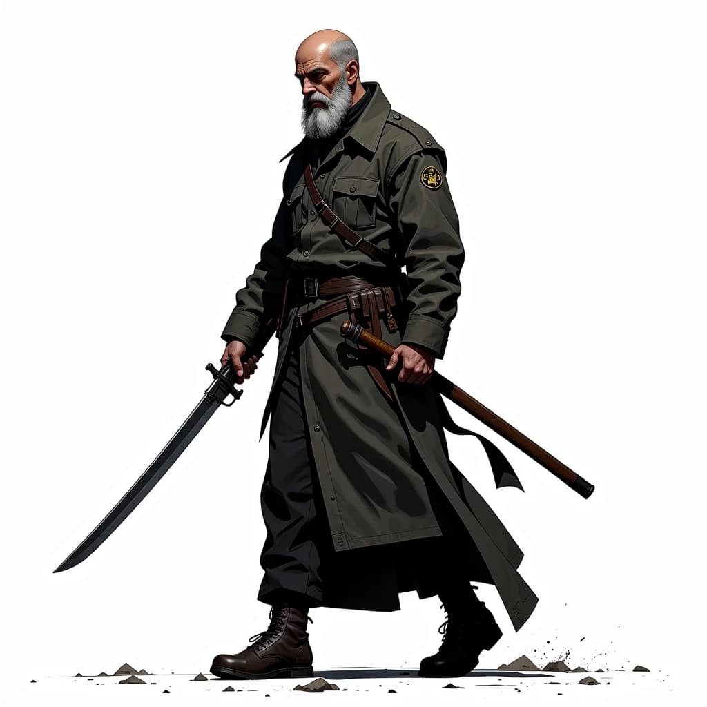 A photorealistic image in the style of a fashion photo shoot of a man of European appearance. Full-length. A man around 50 years old with the bearing of a professional military man. His appearance conveys vast, constantly honed combat experience: his posture is straight, his movements restrained yet confident, and every gesture is precise and as rational as possible. His face has pale skin, a sharply defined nose typical of mountain peoples, and almost black, attentive eyes, behind which one can easily discern self‑control and composure. bald. His build is slender, with no hint of excess weight, but his lean musculature reveals his extraordinary physical strength. He is dressed in simple, unmarked casual clothing — no accessories, jewelry, or protective gear. Even without weapons, it feels as though he is capable of instantly taking control of any situation; his gait and gaze immediately reveal him as a master of hand‑to‑hand combat and a versatile warrior.
A professional character design sheet on a pure white background, horizontal layout, 16:9 aspect ratio, style.. 8К, гиперреализм, формат 16:9