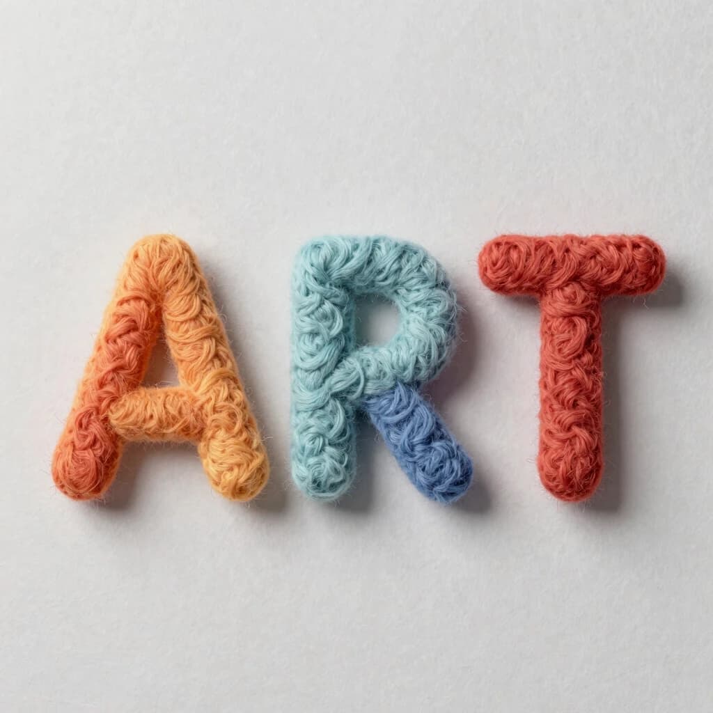 создай надпись "Хобби ART" красивыми буквами. Буквы мягкие как будто сваляны из шерсти
