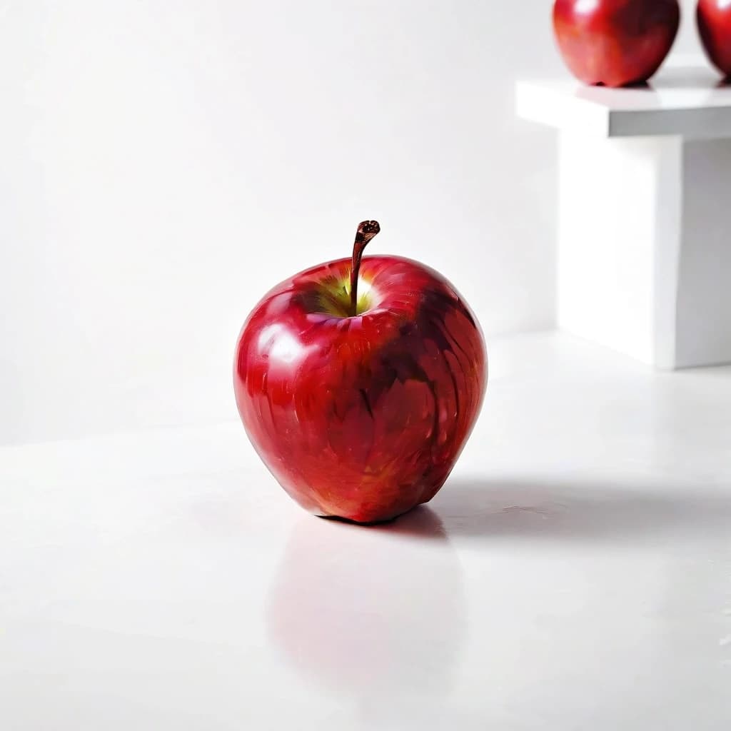 a red apple on a white table