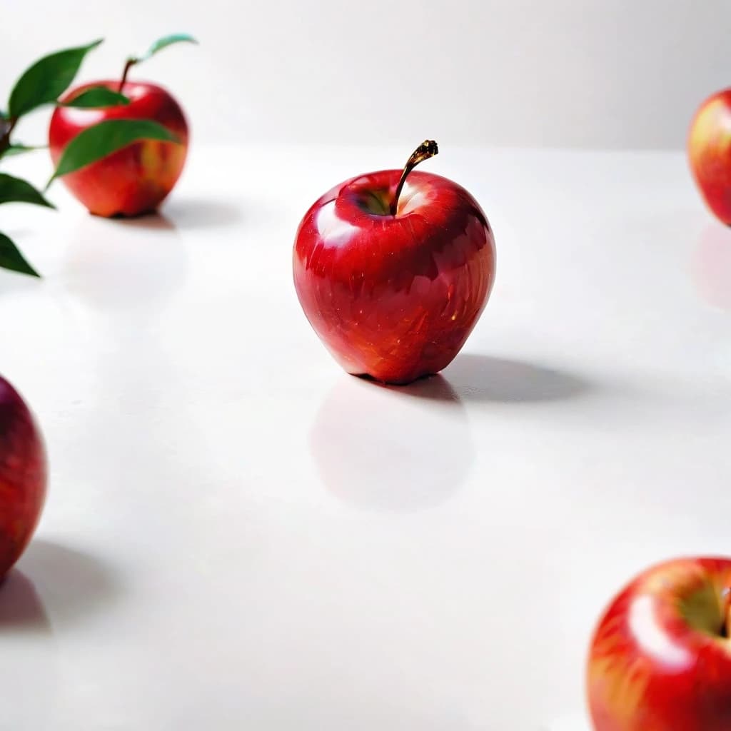 a red apple on a white table