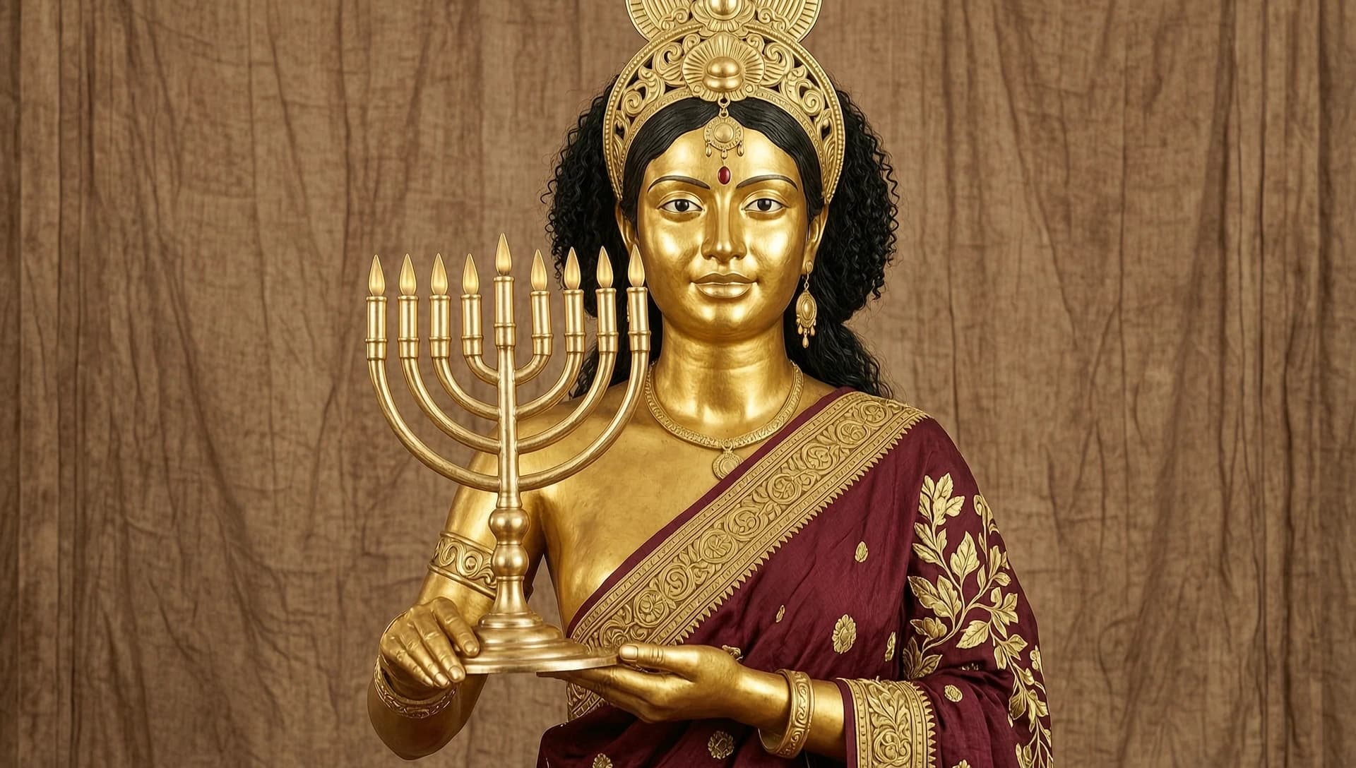 menora head woman with golden skin