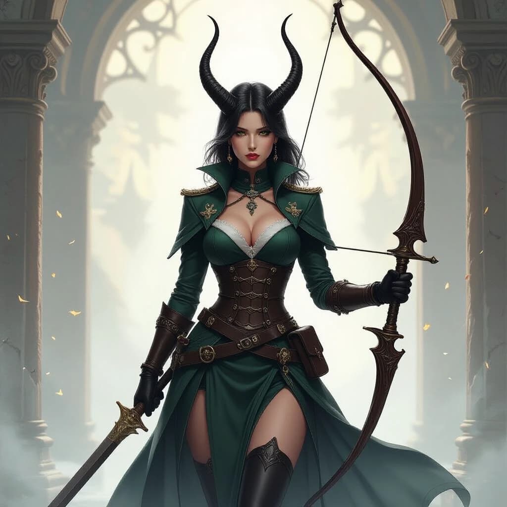 Aristocratic Irresistible Female Hunter, Panorama, Gloomcore, pov, fine artistic composition, magical atmosphere, cinematic perfect intricate stunning fine detail, background inspired, ambient illumination, sublime, great composition, theatrical, illustrious quality