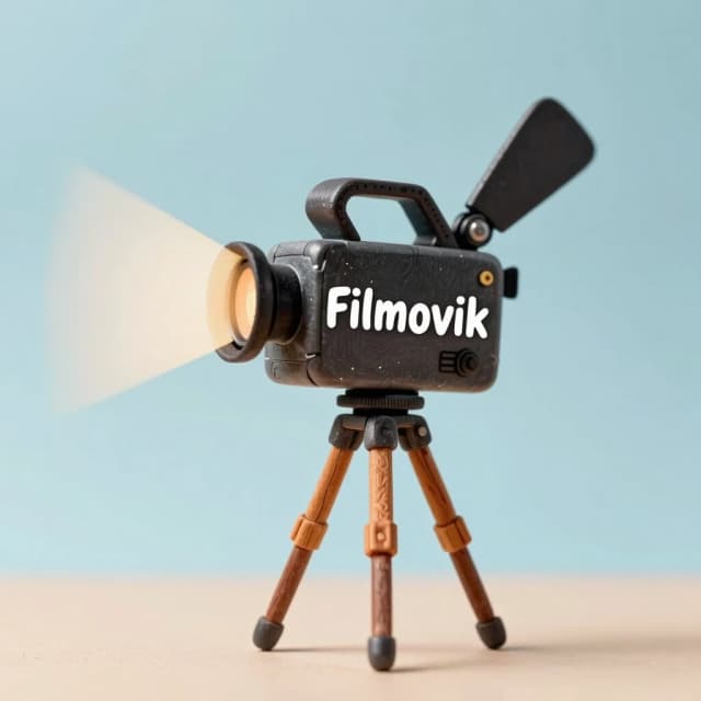 изображение мультяшное. что то связанное с кино пленка, стоп снято может камера для съемки это все объединено в  одно и где нибудь надпись Фильмувик