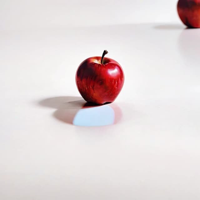 a red apple on a white table