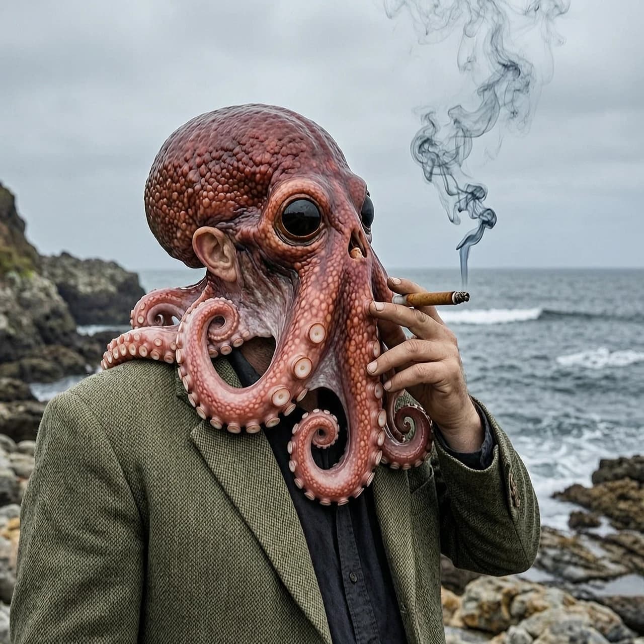 octopus headed man smoking
