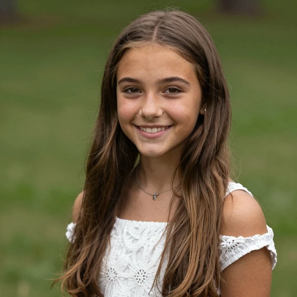 beautiful sixteen-year-old girl with long brown hair
