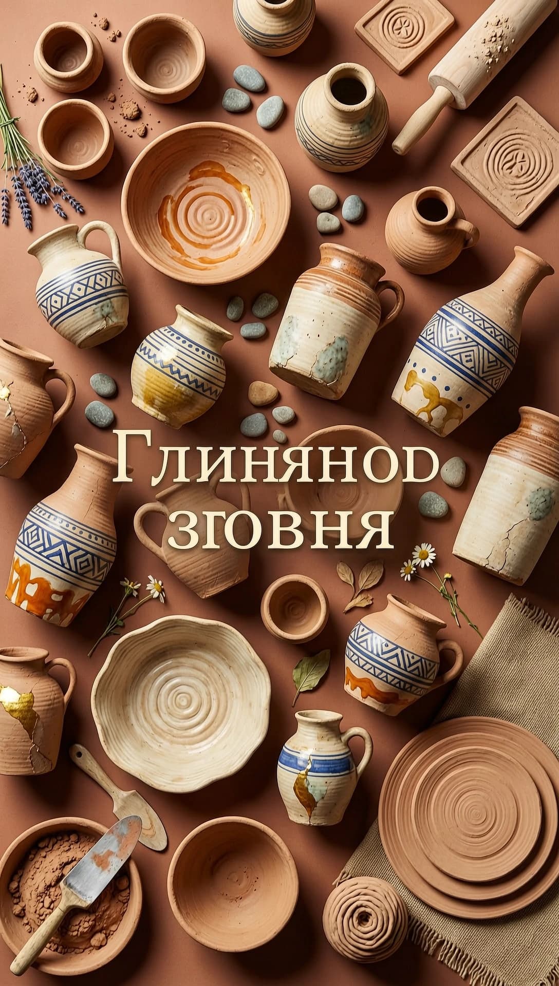 создай фон для афиши Глиняного звона, без текста, используй для фона глиняную посуду