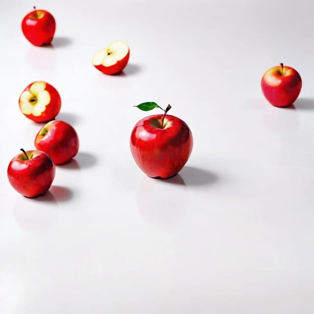 a red apple on a white table