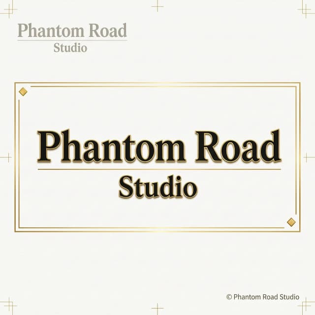 Создай реалистичный логотип Phantom Road Studio черные буквы в золотом контуре