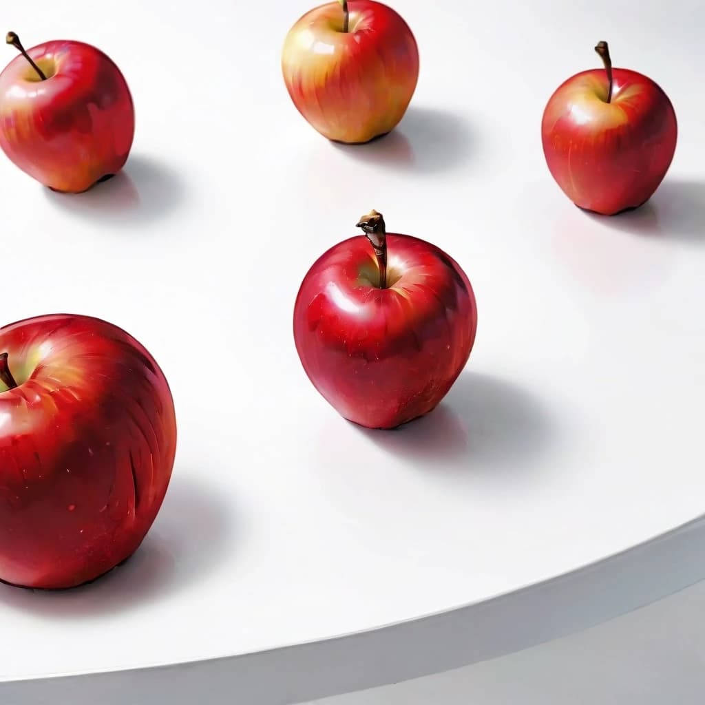 a red apple on a white table