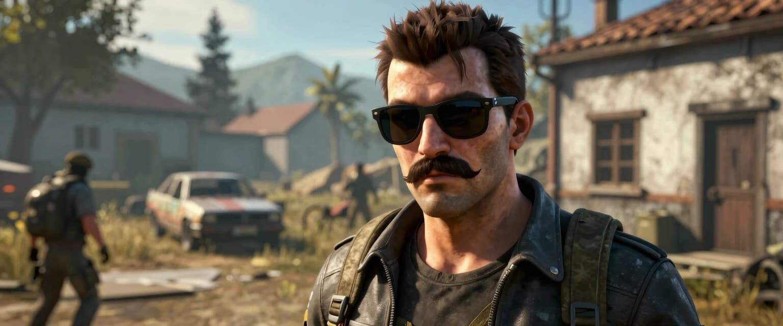 мужчина с усами и солнцезащитных очках в игре SCUM
