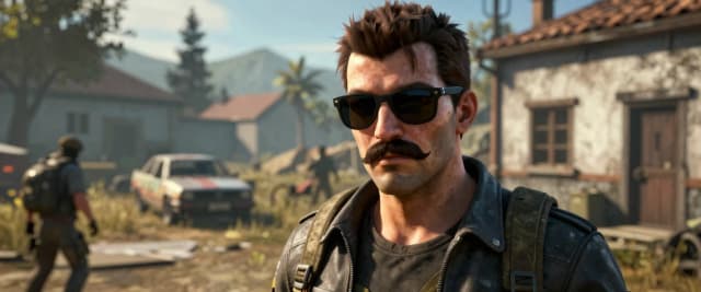 мужчина с усами и солнцезащитных очках в игре SCUM