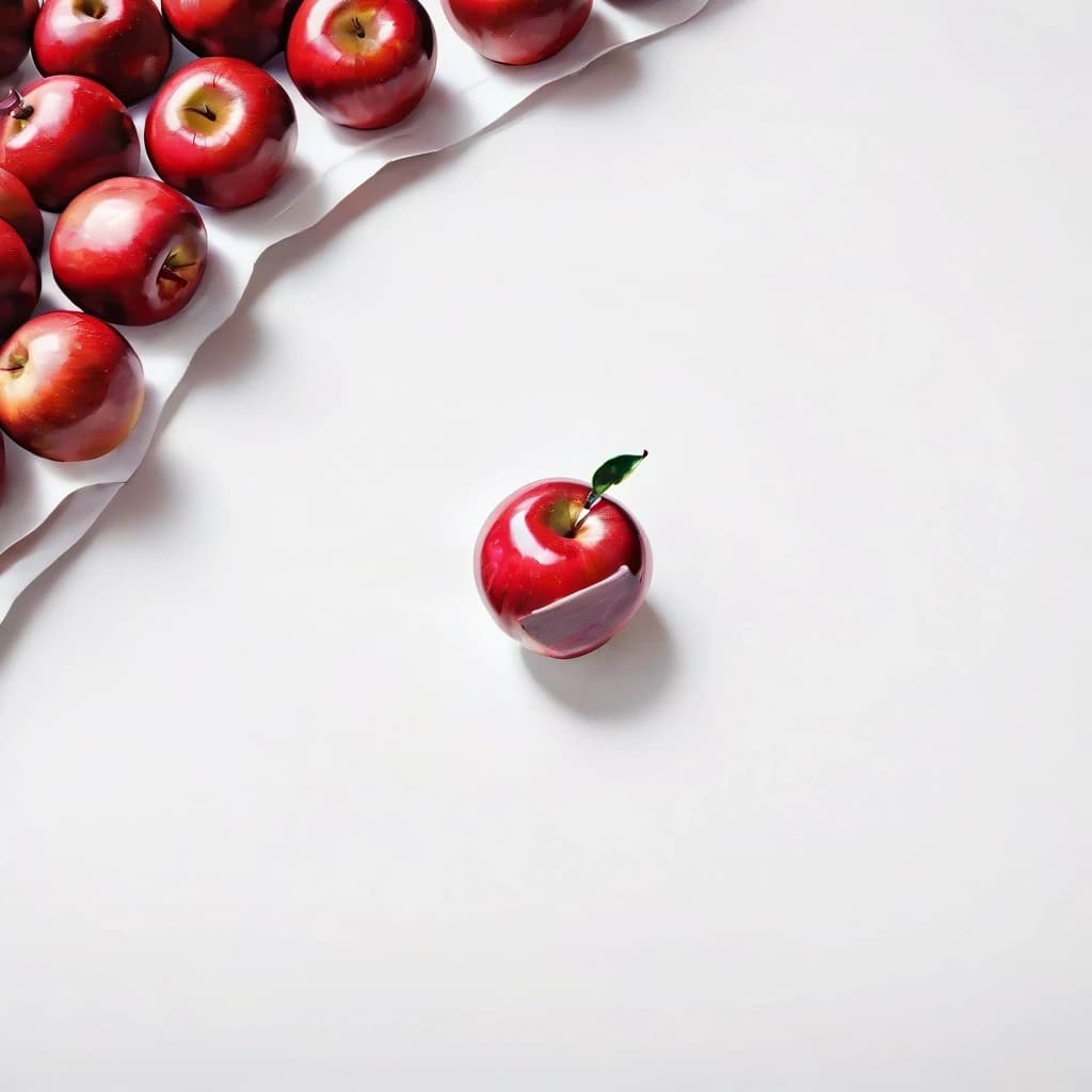 a red apple on a white table