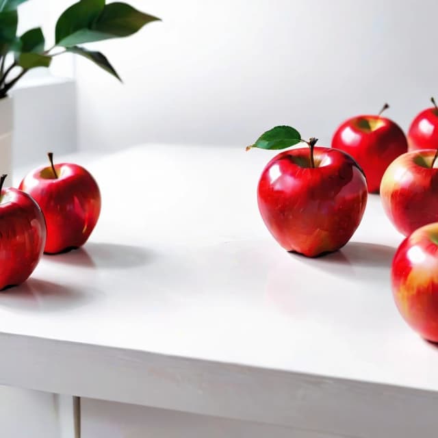 a red apple on a white table