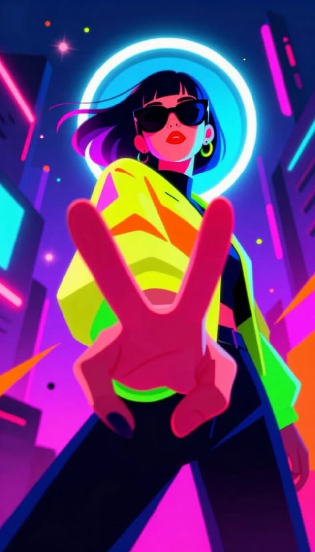 klrs_stx, HYFpunk, HYFpunk, stylized futuristic fashion woman portrait, 27-year-old adult woman with confident emotionally detached expression, oversized premium sunglasses, softly voluminous short hair, dramatic hand extended toward camera forming a peace gesture, dominant antihero glamour pose, emotionally charged urban nightlife energy, sensory overload, playful rebellion, underground editorial confidence, dynamic futuristic city backdrop with abstract neon architecture, oversized luminous geometric solar halo, layered environmental depth, drifting atmospheric particles, subtle palm silhouettes and graphic structural forms, dramatic composition, aggressive low camera angle looking upward, strong dutch angle, extreme foreground hand perspective distortion, asymmetrical framing with subject dominating composition, cinematic 24mm lens look translated into premium stylized illustration, violent perspective exaggeration, subtle kinetic motion streaks, directional chromatic motion blur, dramatic mixed neon lighting with expanded HYFpunk spectrum, neon magenta, electric blue, cyan, acid yellow, saturated orange, deep violet, neon pink, selective toxic green edge accents, vivid chromatic light spill across skin, eyewear, hair contours, and clothing folds, glossy specular highlights, deep sculpted contrast shadows, cinematic neon realism fused with bold premium graphic illustration aesthetics, emotional urban surrealism, crisp aggressive contour definition, premium cel-shaded rendering, analog print grain, chromatic aberration, dramatic lens bloom, optical distortion, hyper saturated nightlife color grading, underground fashion poster energy, exact single subject focus, anatomically coherent adult human proportions, clean hand geometry, premium high-impact character design <lora:ZIT_KALARS_BY_STX_epoch_13:0.4> <lora:ta86_yal_HYFpunk_V1:0.4>
Steps: 8, CFG scale: 1, Sampler: (None, Seed: 950676945505338, VAE: ae.safetensors, Model: z_image_turbo_bf16.safetensors, Model hash: 2407613050, Denoising strength: 0.7, Clip skip: 1