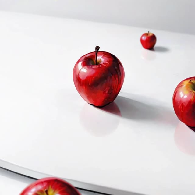 a red apple on a white table
