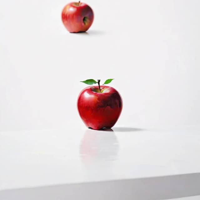 a red apple on a white table