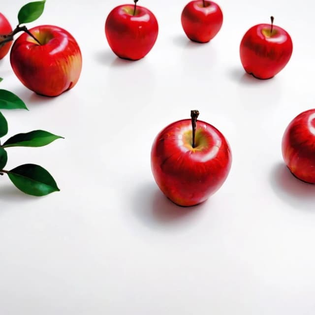 a red apple on a white table