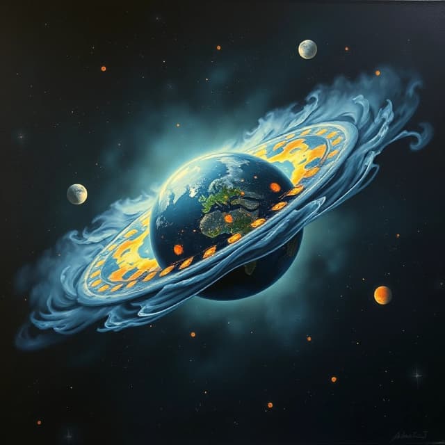 fantasy Oil painting, "The Champion of Earth", space, Planetary nebula, stars and moons, dark with bright Orange spots deep focus, Concept Art World, sci-fi, grim, painterly, ambient, highly decorated, highly detailed, fine detail, beautiful detailed supreme quality color intricate, luxury