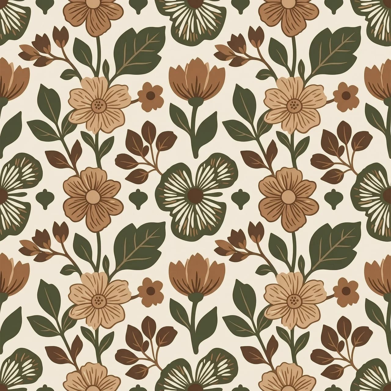 elements for creating an floral pattern (plant elements),the colors (codes) to be used: #555934, #F2E6D8, #BF9B7A, #8C5B3E, #593E2E.