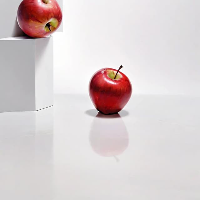 a red apple on a white table