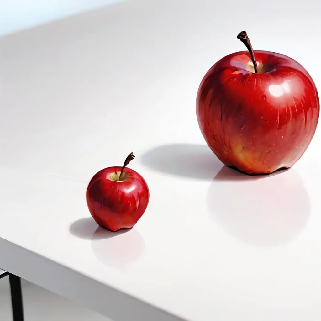 a red apple on a white table