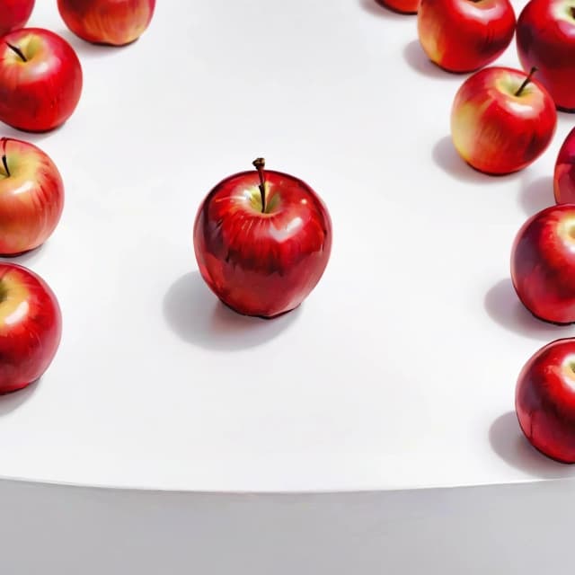 a red apple on a white table
