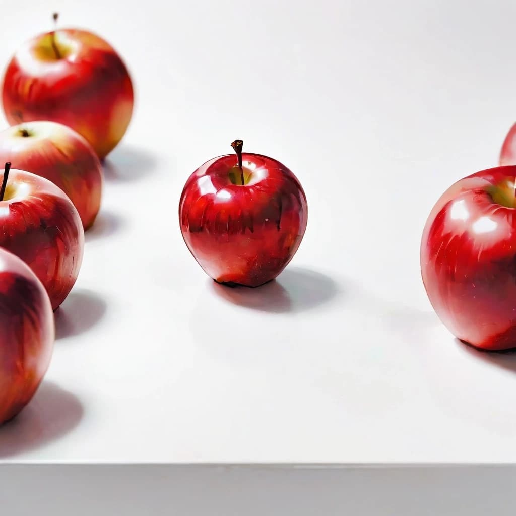 a red apple on a white table
