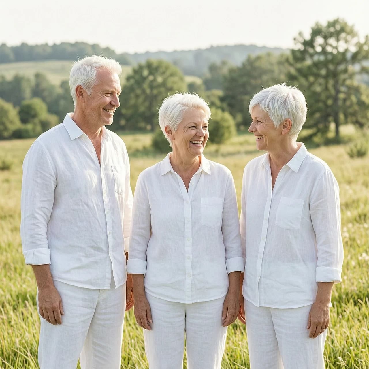 white people in white clothes with white hair