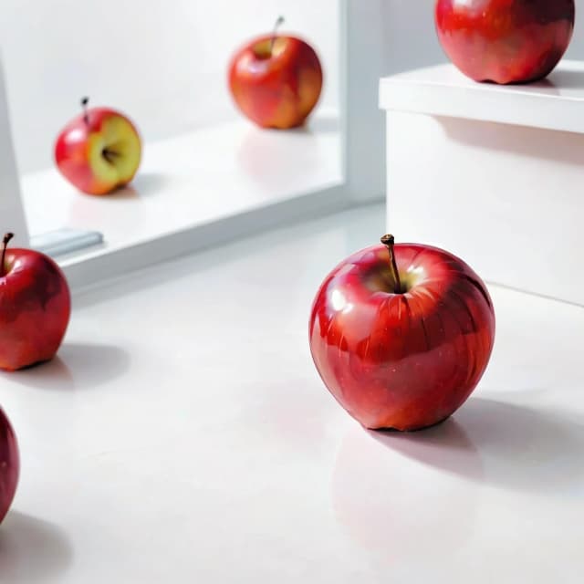 a red apple on a white table