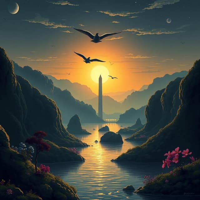 Vector Art, landscape of a [Sunken Isles:Isle Delfino:3] from inside of a Washington D.C. Dense, at Dawn, Hopeless, Pop Art, Cold Lighting, sad, professional fine composition, highly decorated, professional creative, lush, original, illustrious, delicate, atmosphere, highly complex, dynamic dramatic composition, warm light, unique
