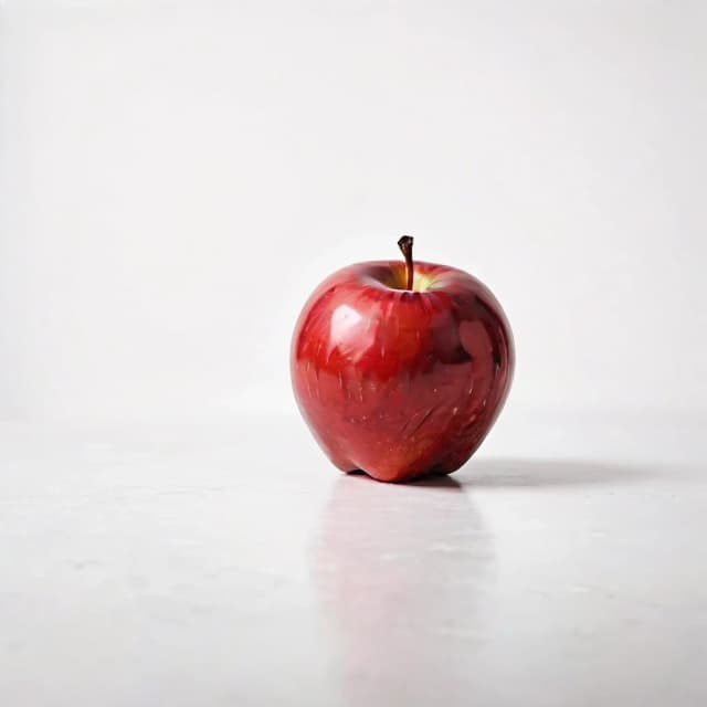 a red apple on a white table