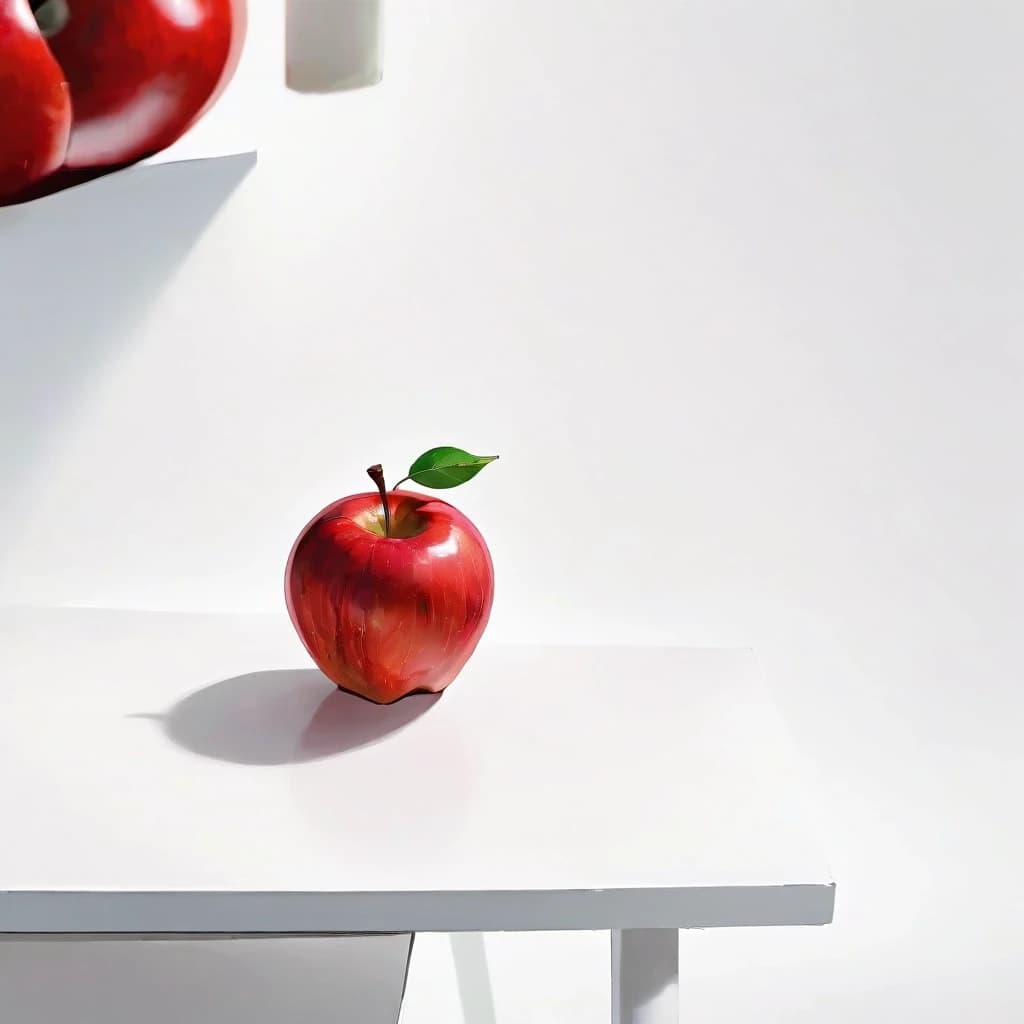 a red apple on a white table