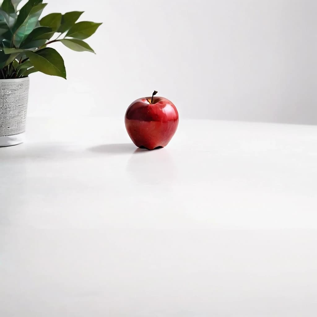 a red apple on a white table