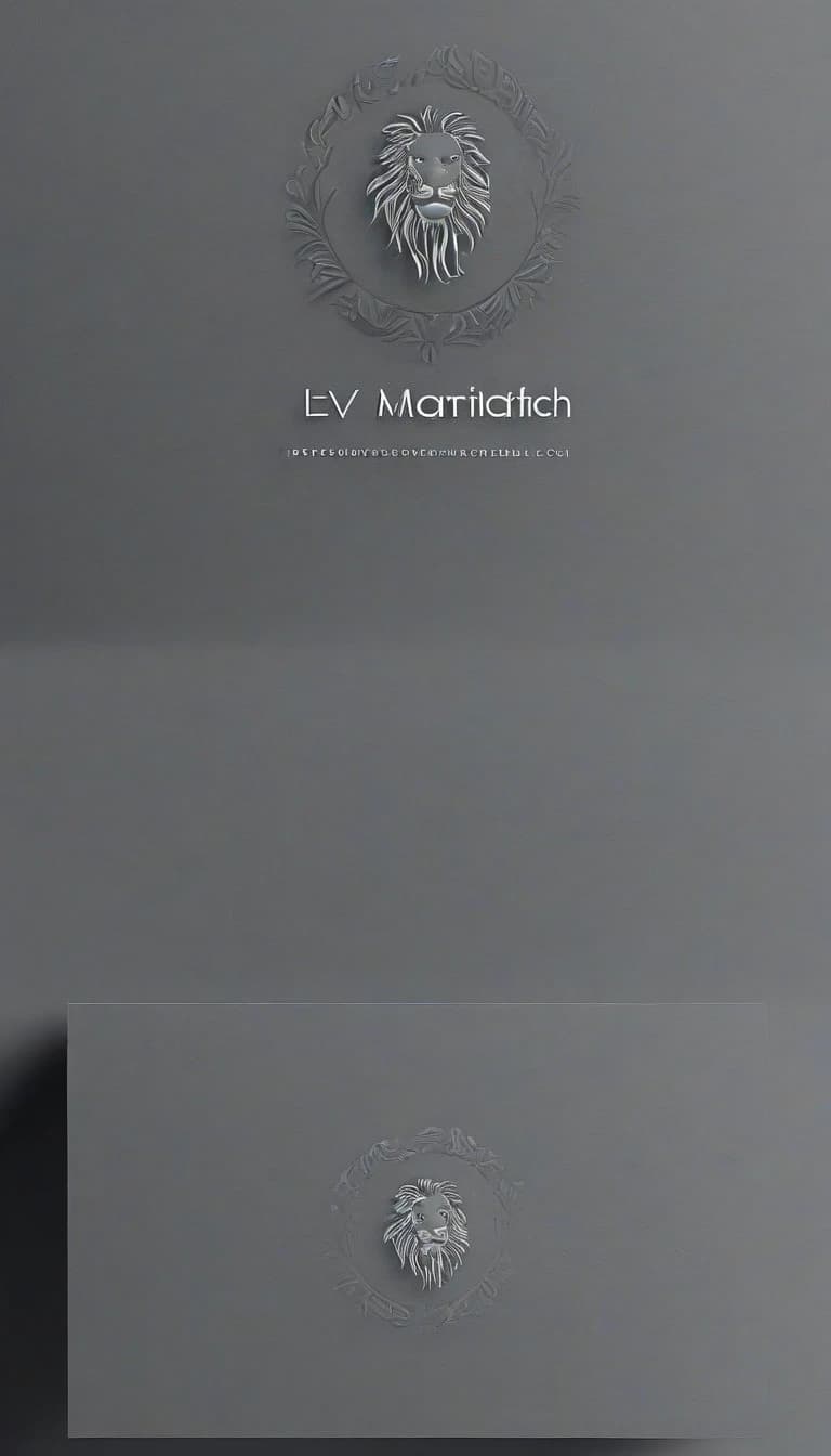 > Minimalist business card design, horizontal format. At the top center — a clean logo: a stylized monogram letter "M" combined with a lion silhouette, dark charcoal grey color, sleek and modern. Below the logo, the name "Lev Maratovich" in an elegant sans-serif font, medium size, dark grey. Below the name — phone number "+7 932 122 7200" in a slightly smaller sans-serif font. Below the phone number — email "mebellionn@mail.ru" in lowercase, smaller font size, muted grey. Directly beneath the contact info — a single horizontal row of social media icons: TikTok, YouTube, Telegram, WhatsApp — only the recognizable icons, no text labels, equal size, evenly spaced, subtle muted colors. Background — warm cream beige, clean and airy with generous margins. No extra lines, no shadows, no decorative borders. Overall style — calm, modern, premium, flat design, high contrast between text and background.