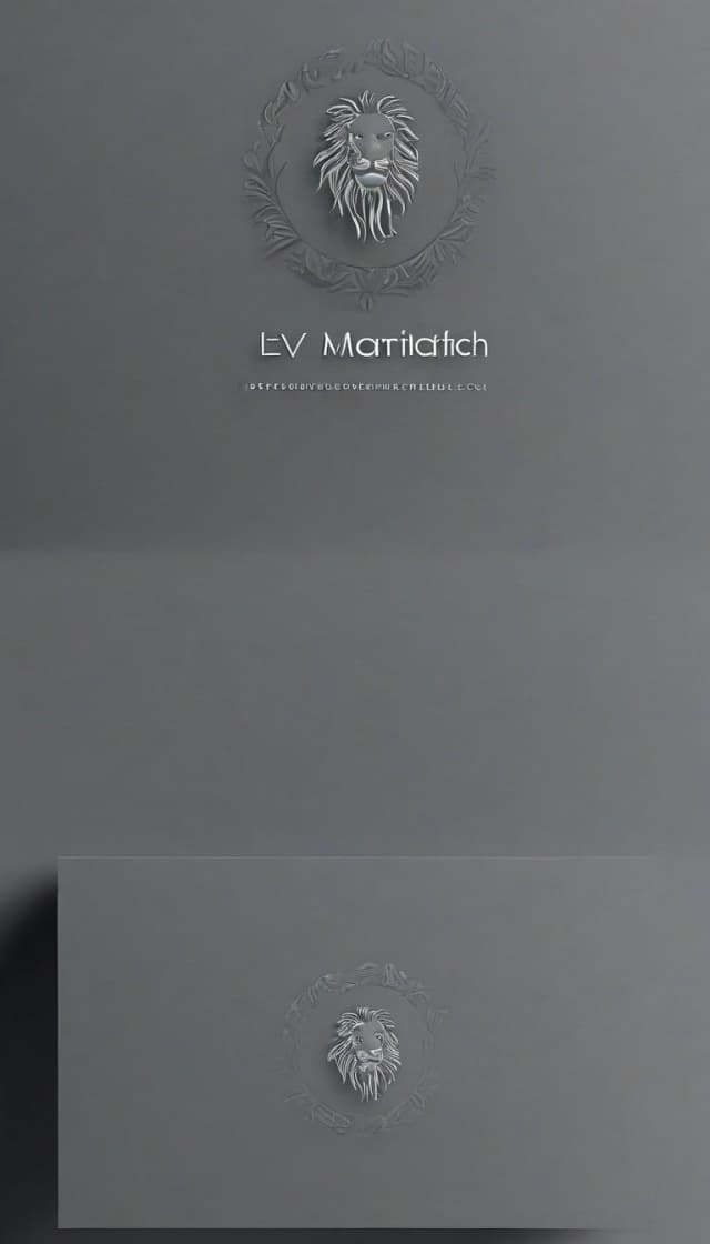 > Minimalist business card design, horizontal format. At the top center — a clean logo: a stylized monogram letter "M" combined with a lion silhouette, dark charcoal grey color, sleek and modern. Below the logo, the name "Lev Maratovich" in an elegant sans-serif font, medium size, dark grey. Below the name — phone number "+7 932 122 7200" in a slightly smaller sans-serif font. Below the phone number — email "mebellionn@mail.ru" in lowercase, smaller font size, muted grey. Directly beneath the contact info — a single horizontal row of social media icons: TikTok, YouTube, Telegram, WhatsApp — only the recognizable icons, no text labels, equal size, evenly spaced, subtle muted colors. Background — warm cream beige, clean and airy with generous margins. No extra lines, no shadows, no decorative borders. Overall style — calm, modern, premium, flat design, high contrast between text and background.