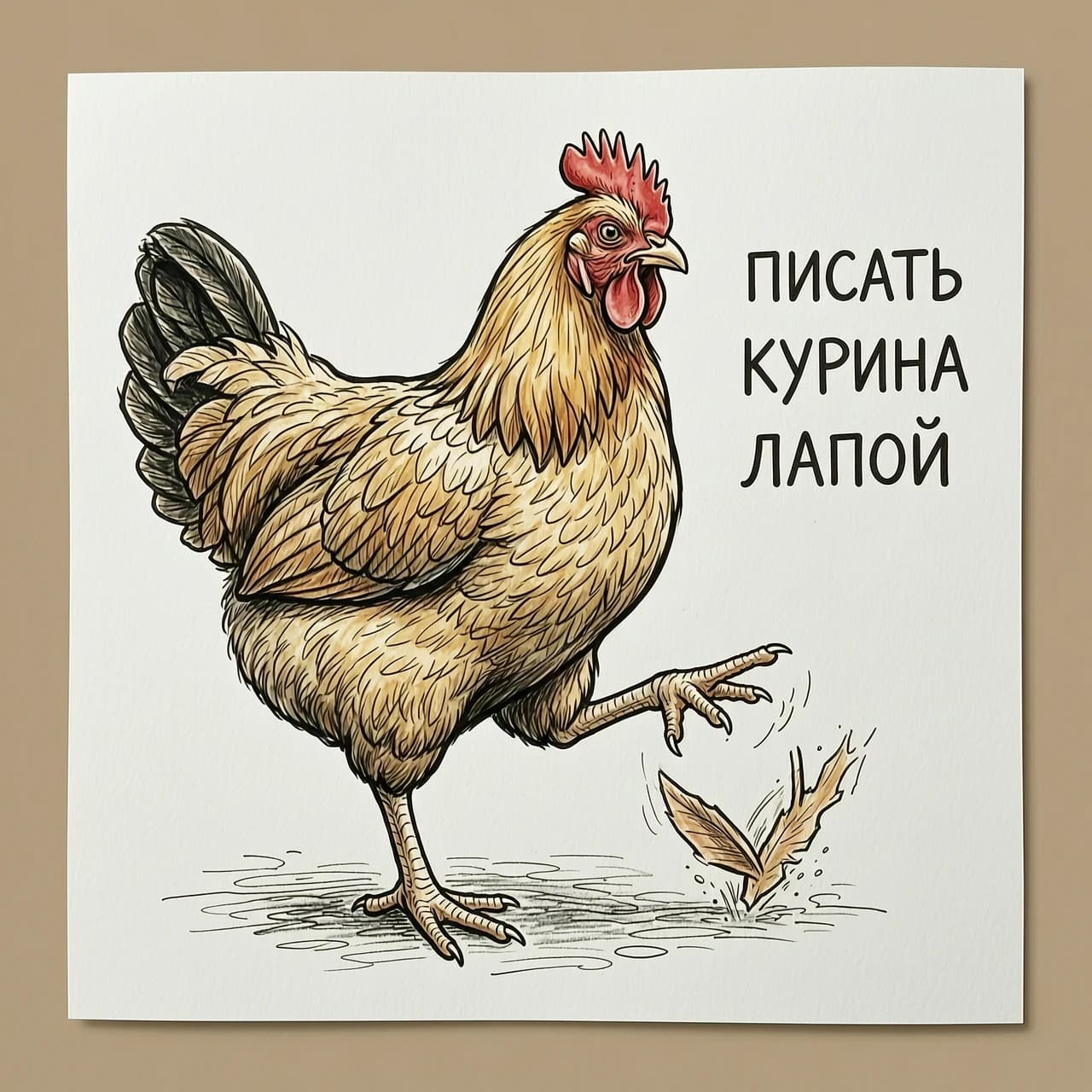создай картинку на фразу писать как курица лапой