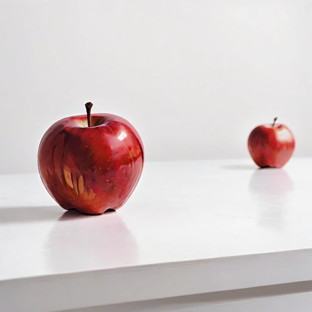 a red apple on a white table