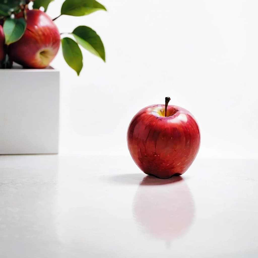 a red apple on a white table