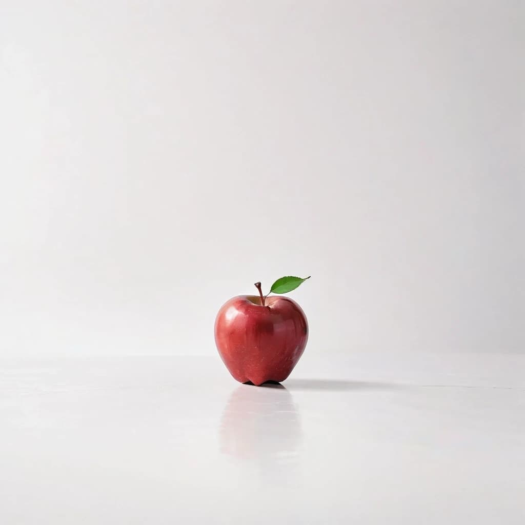 a red apple on a white table