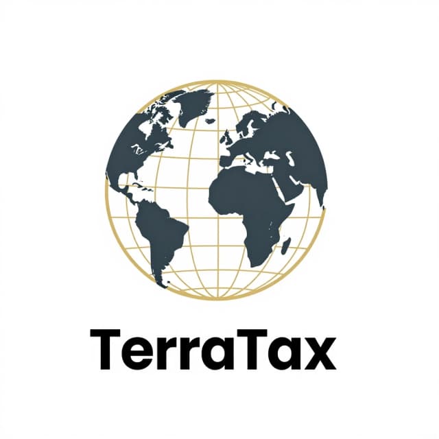 A minimalist logo design for the consulting company TerraTax. The name is a combination of the words "Terra" (Latin for "Earth") and "Territory" (Latin for "Tax"). Visual Metaphor: A stylized geometric plot of land or a globe with fine grid lines represents a geographic map. This image is superimposed with a stylized shield (symbolic of protection from unjustified taxes), smoothly blending with the surrounding landscape. Style: Modern, corporate, and trustworthy. The deep, dark gray and gold color palette (symbolic of perseverance, resilience, and financial prosperity). Flat vector, geometric shapes, negative space utilization. White background, clean outlines, professional business branding. Aspect ratio 1:1.