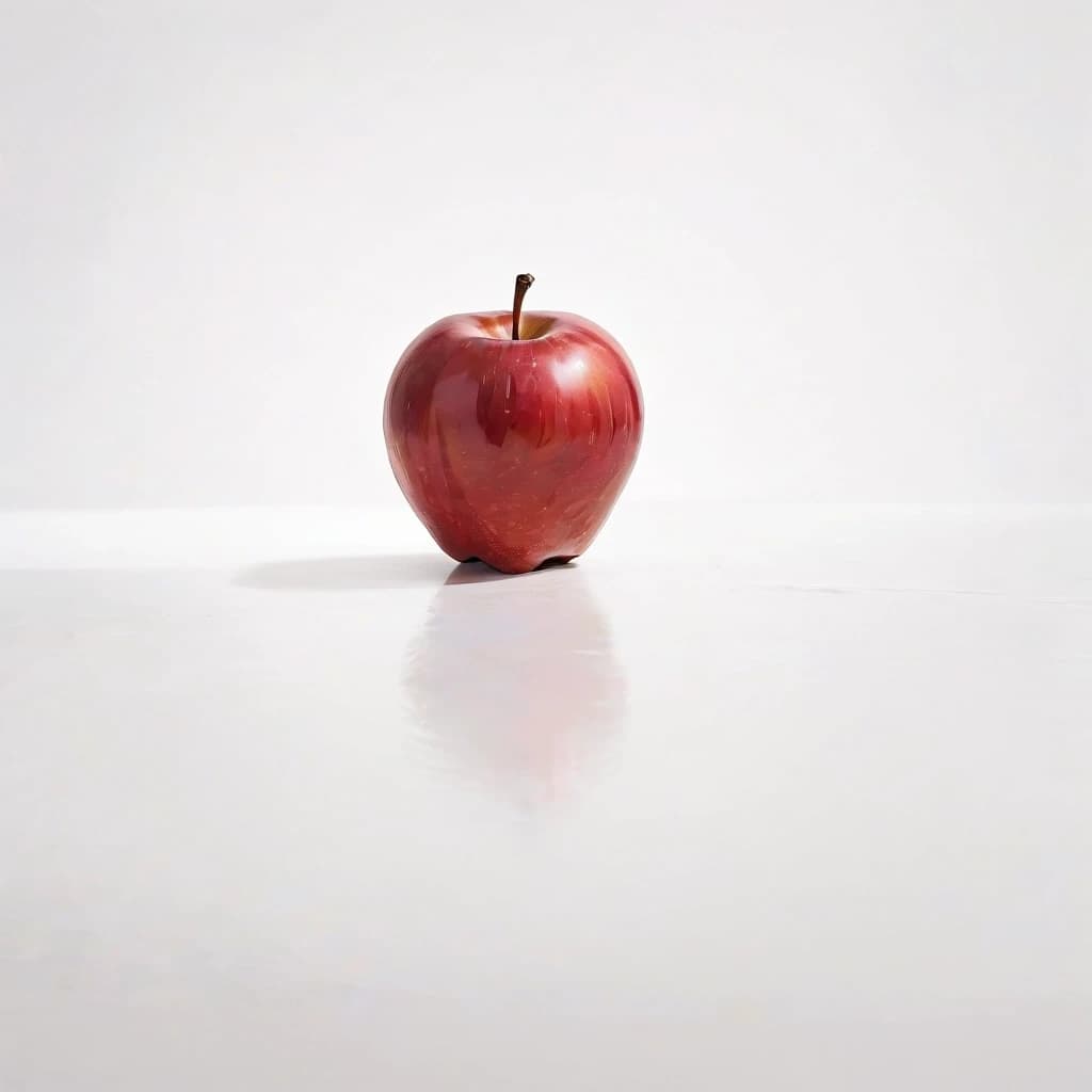 a red apple on a white table