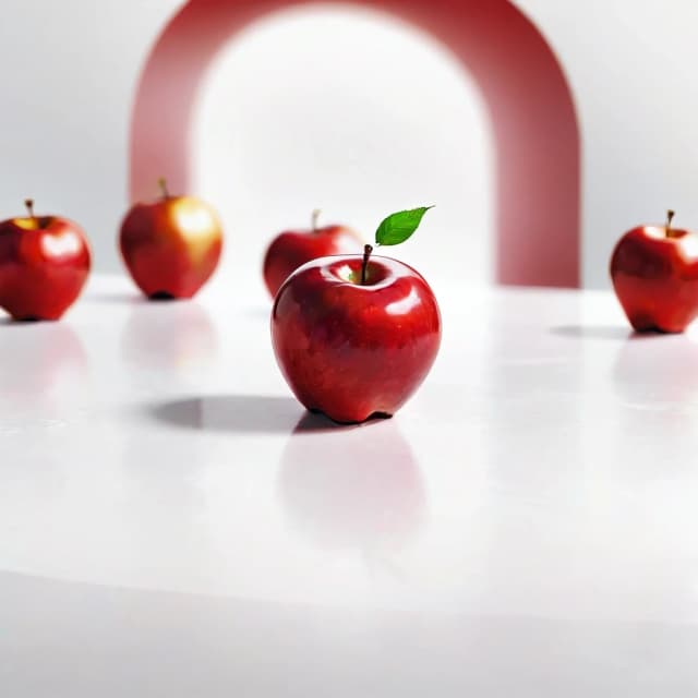 a red apple on a white table