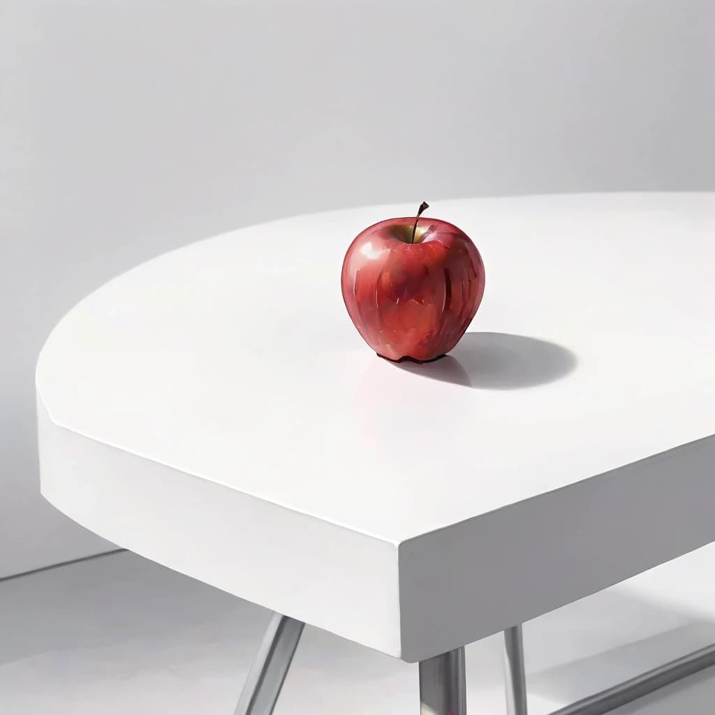 a red apple on a white table