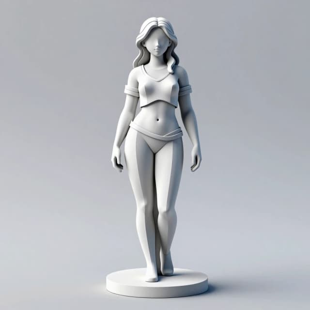 A 3D printed statue of european women showing the layers of printing.