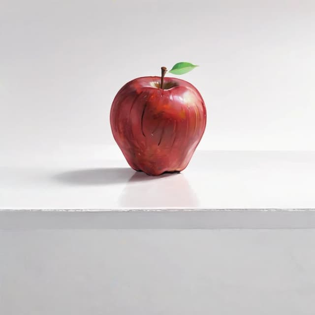 a red apple on a white table