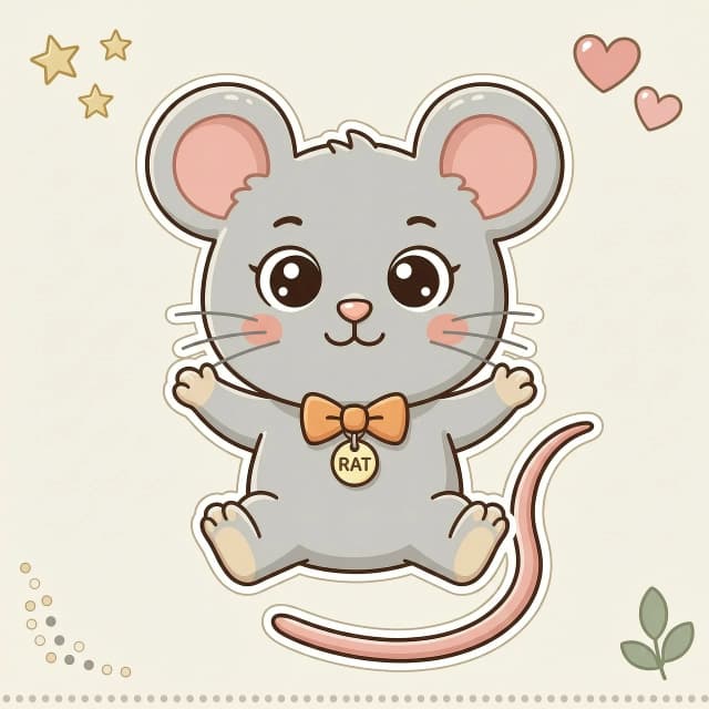 Generate a cute 2D rat with a white outline.