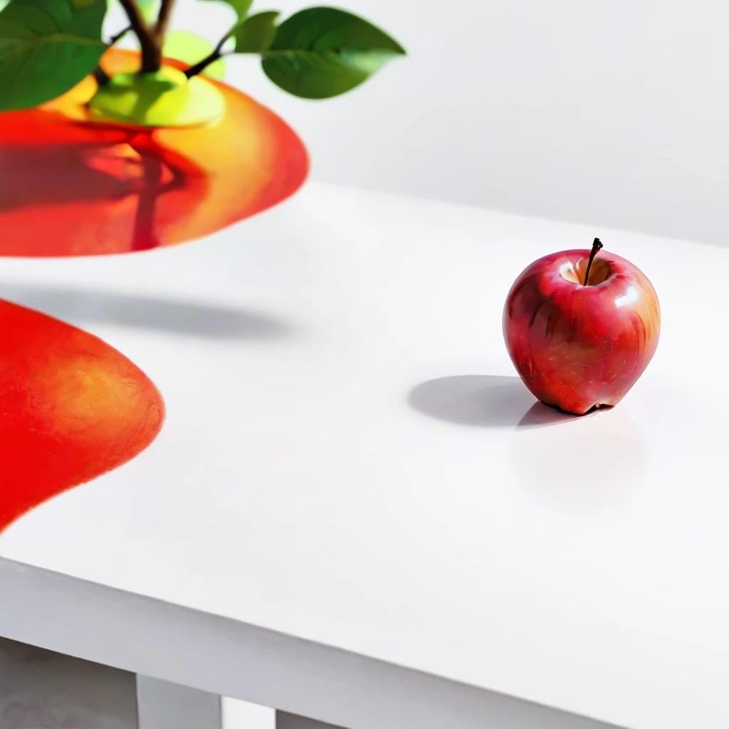 a red apple on a white table