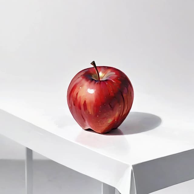 a red apple on a white table