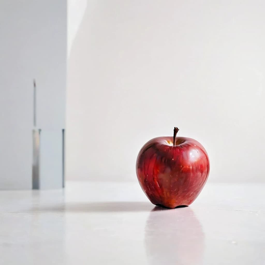 a red apple on a white table